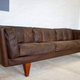 Vintage danish mid-century 3 person brown leather sofa by illum wikkelsø model v11