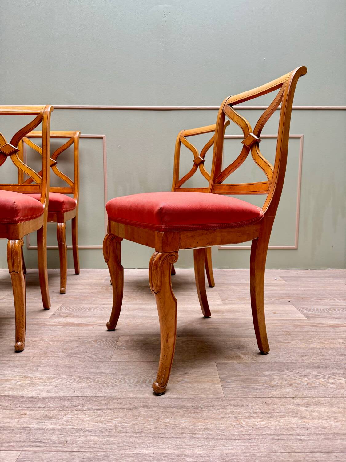 Suite Of Six Chairs In Cherrywood Cross Backrest Restoration Style 20th Century