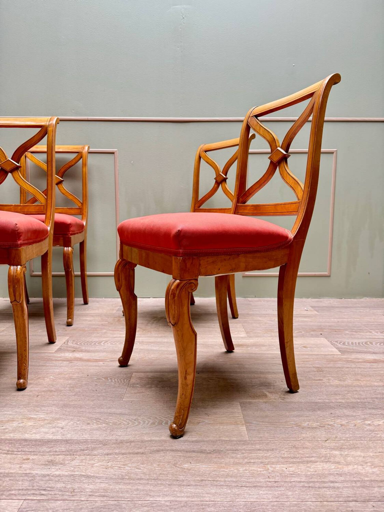 Suite Of Six Chairs In Cherrywood Cross Backrest Restoration Style 20th Century