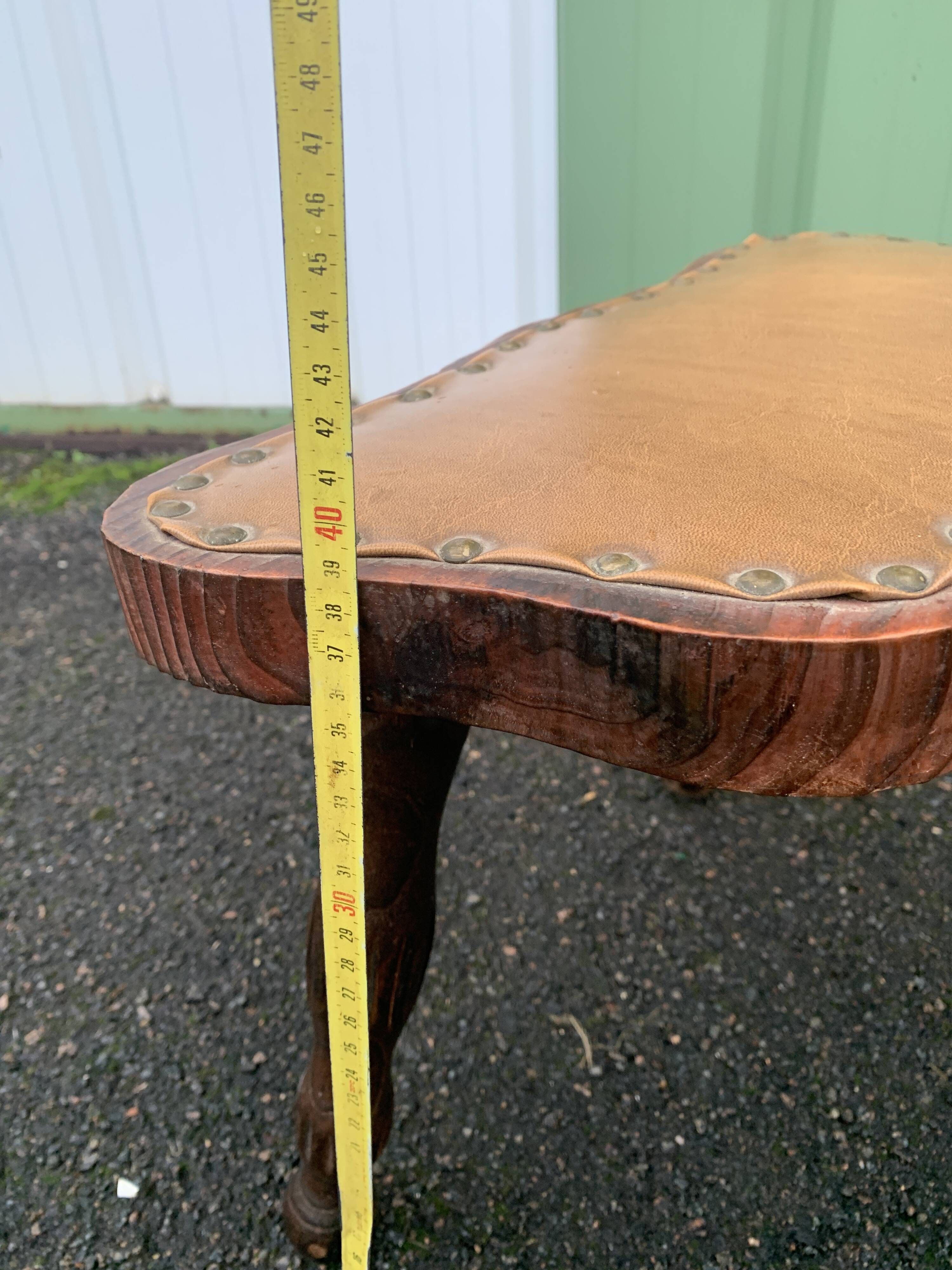 Pair of vintage French three-legged chairs with Breton style backrest, wooden seat 1960s
