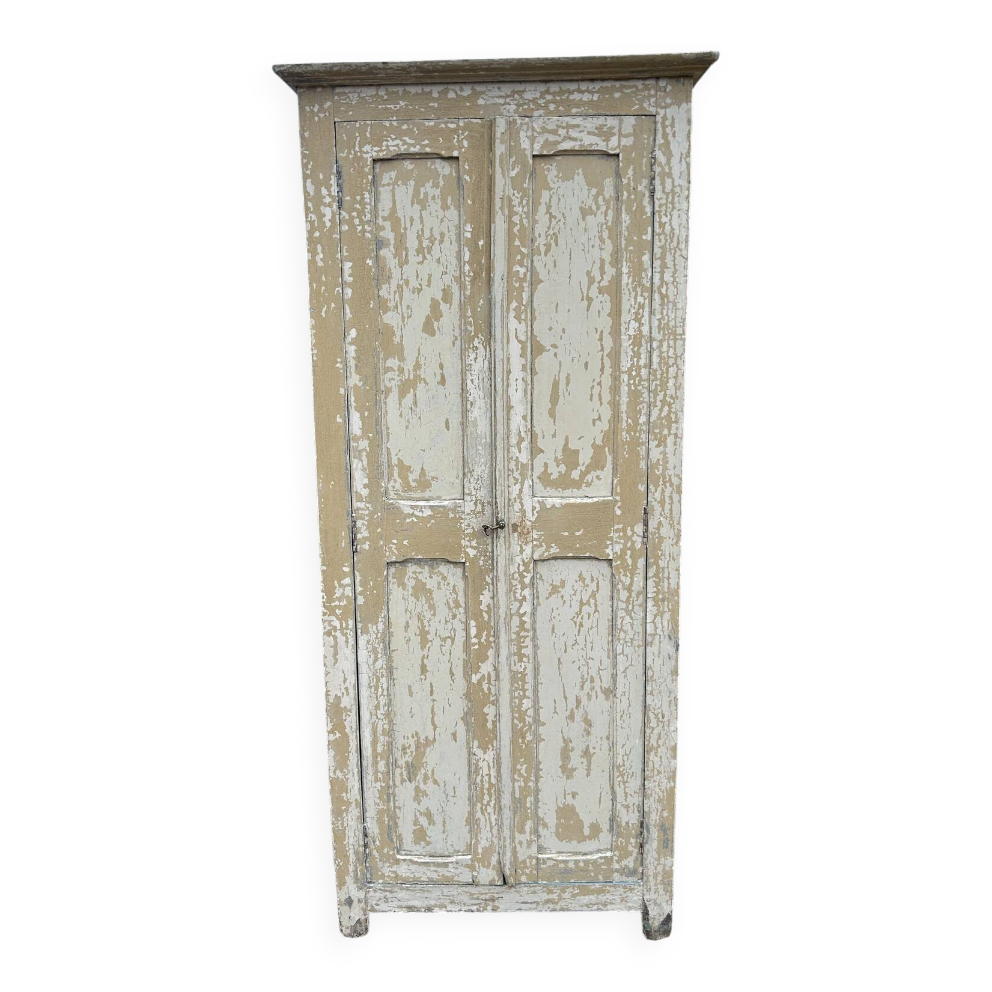 Small antique wardrobe with a faded white patina.