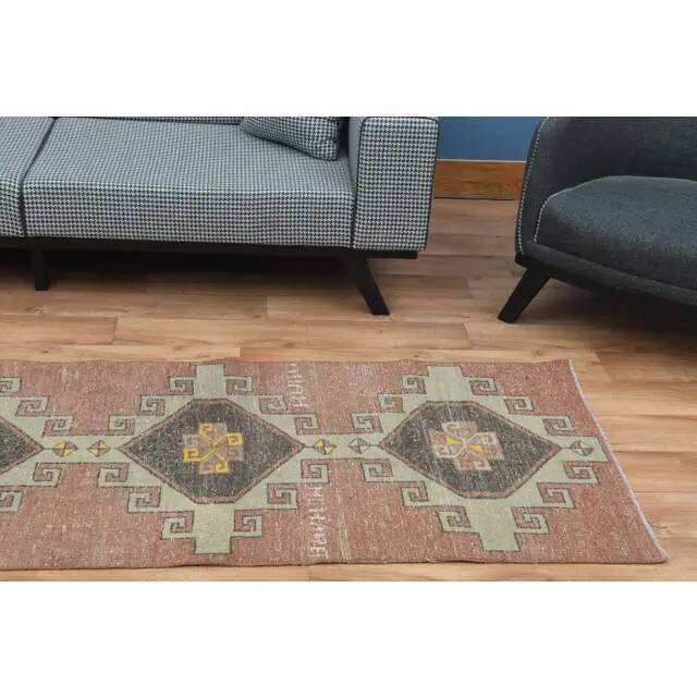 1970s Turkish Oushak Handmade Wool Cotton Orange Runner Rug 84x306