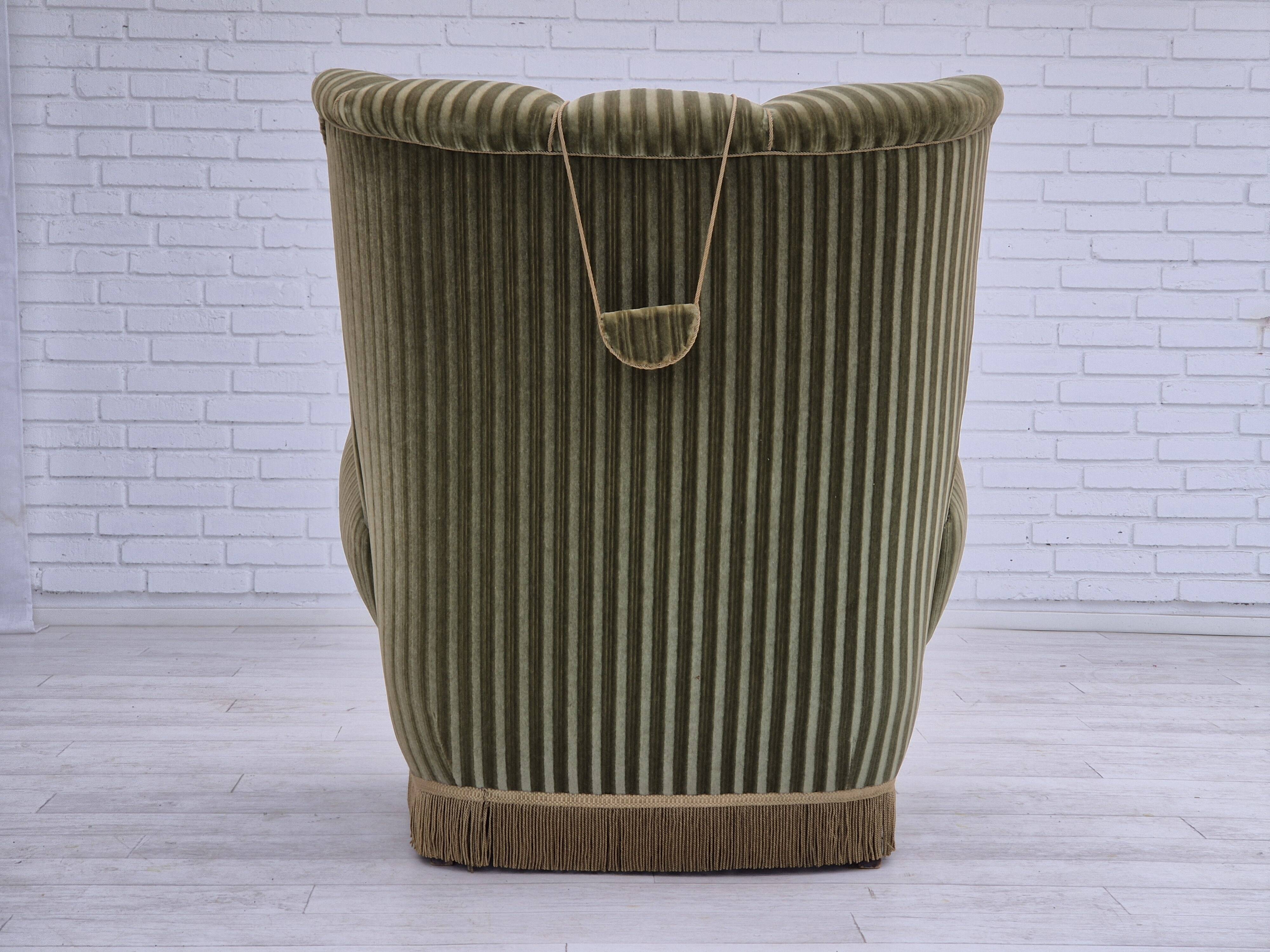 1960s, Danish highback relax armchair, original condition, green furniture velour.