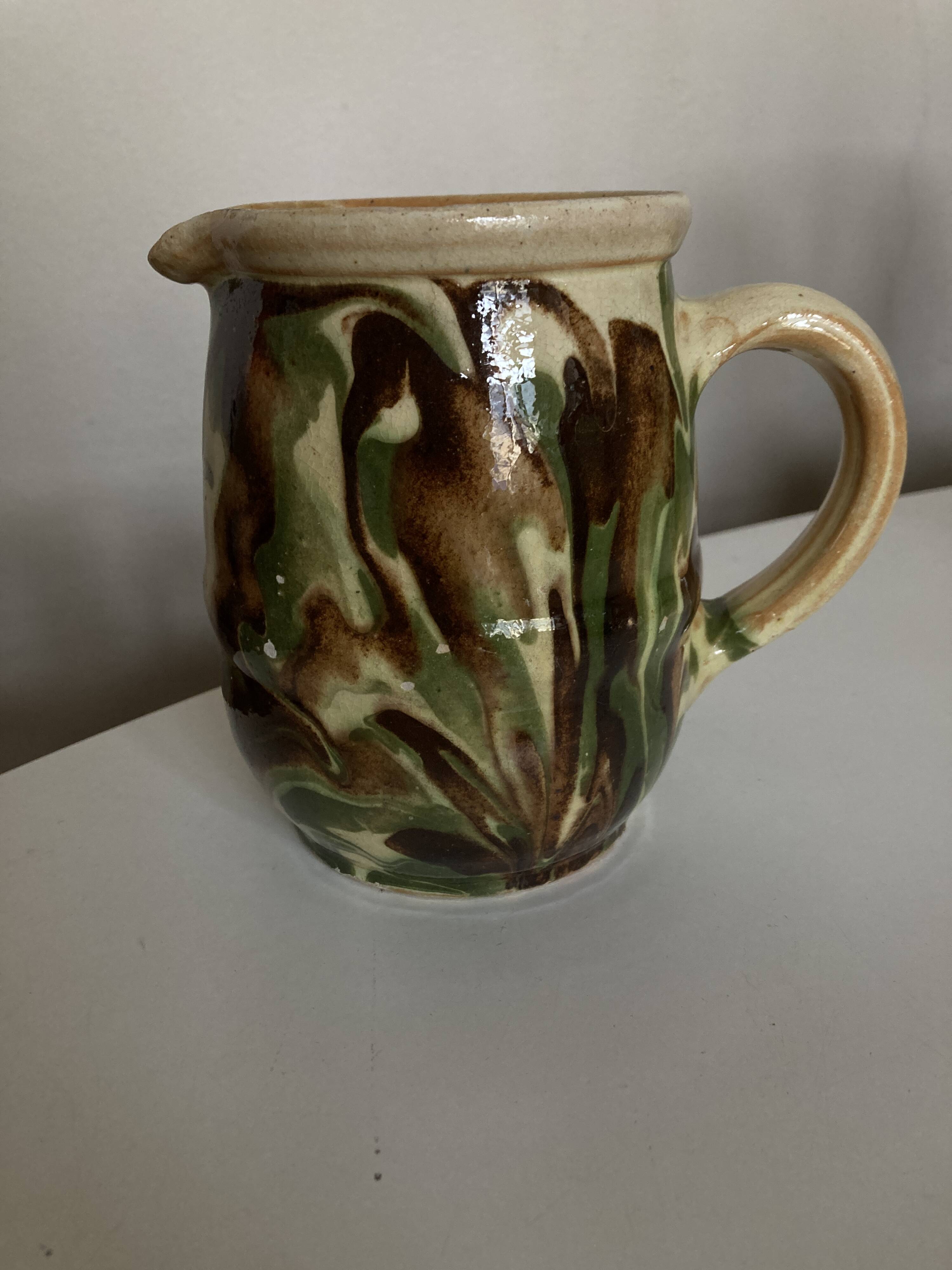 Glazed earthenware jug mixed clays Provence 1960