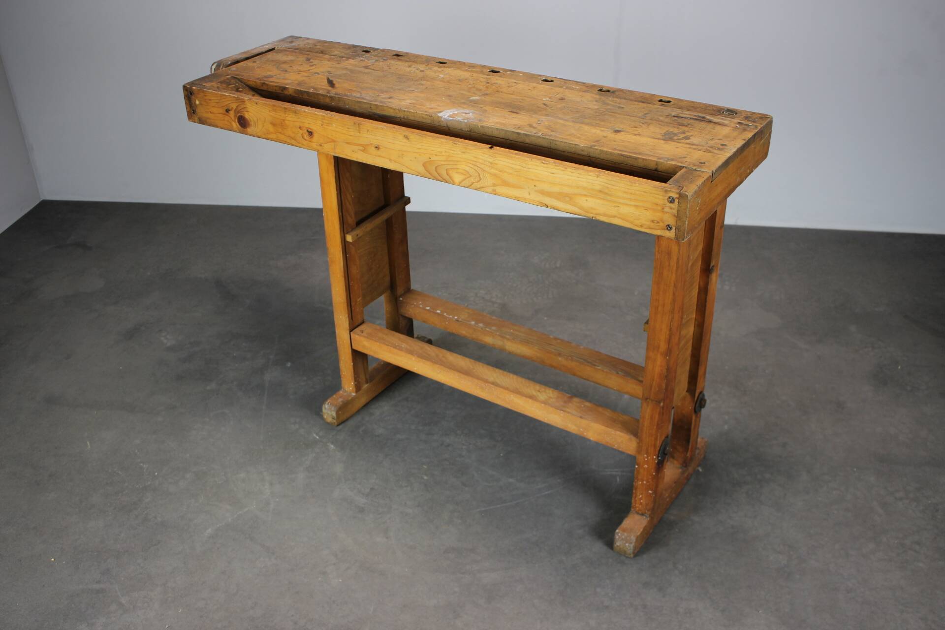 Vintage workbench with vise, Czechoslovakia, 1950s