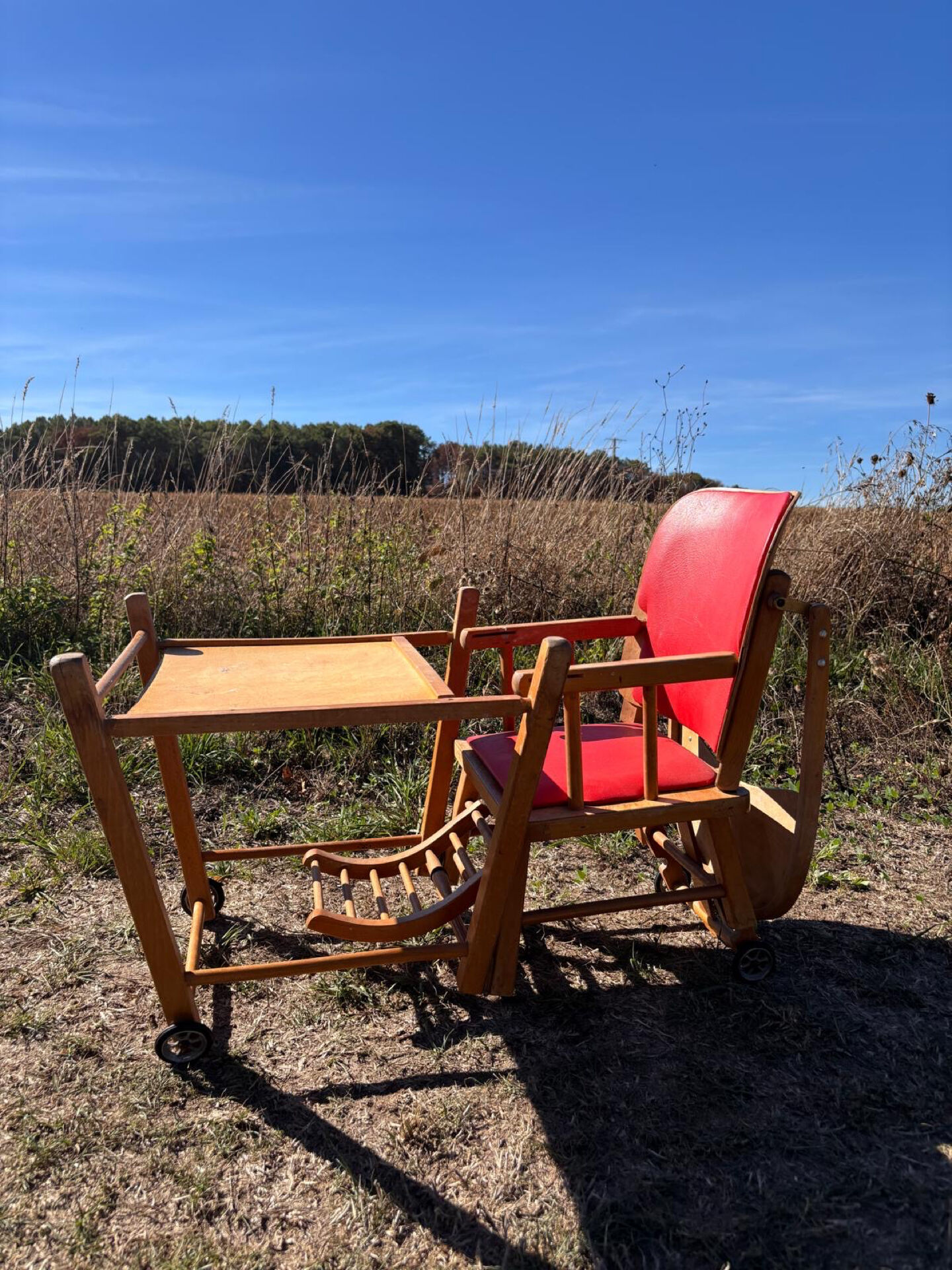 Chaise haute bébé, bois vintage