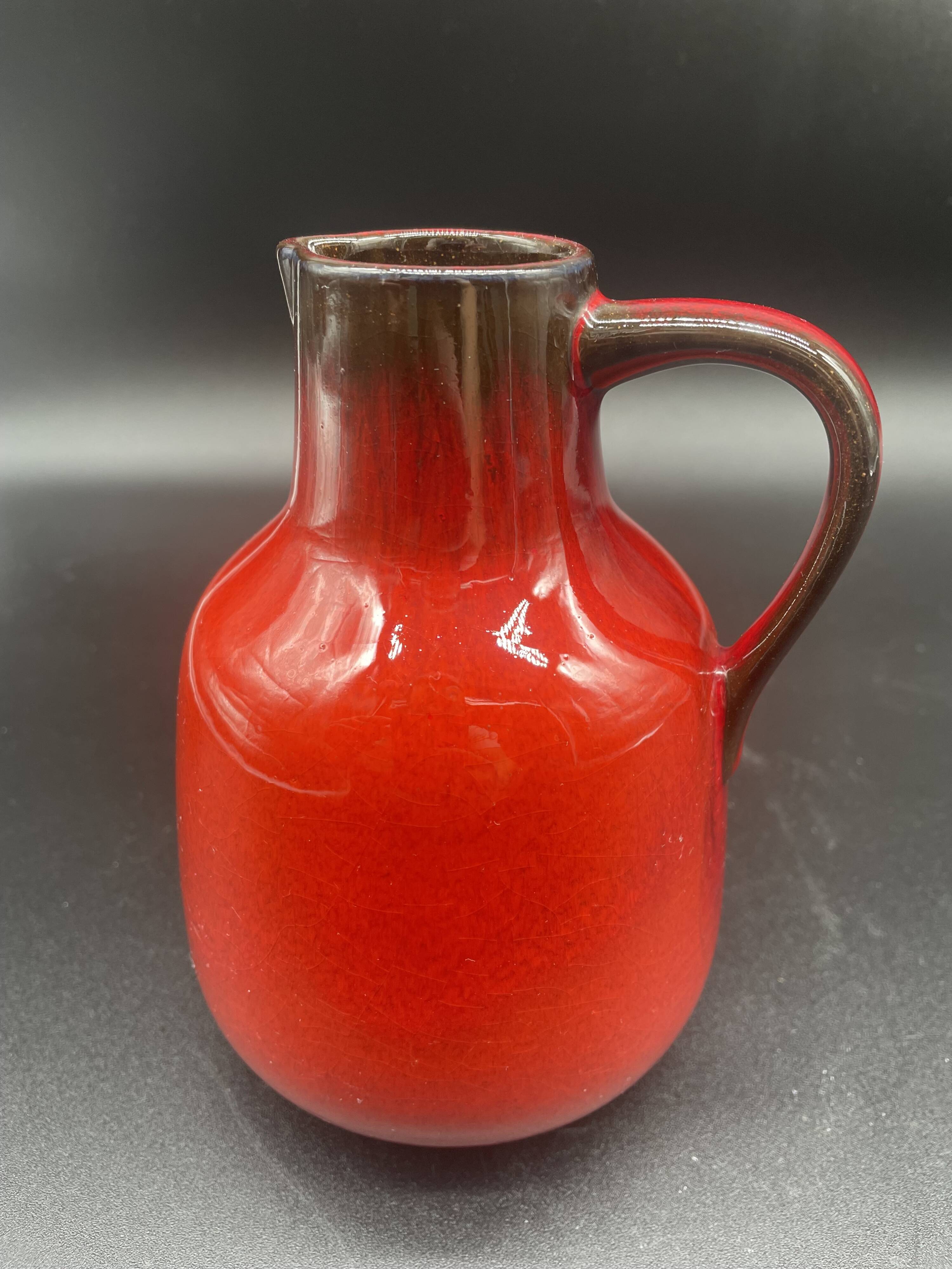 Vintage red ceramic pitcher – Germany, 1960s–70s – Mid-century decor