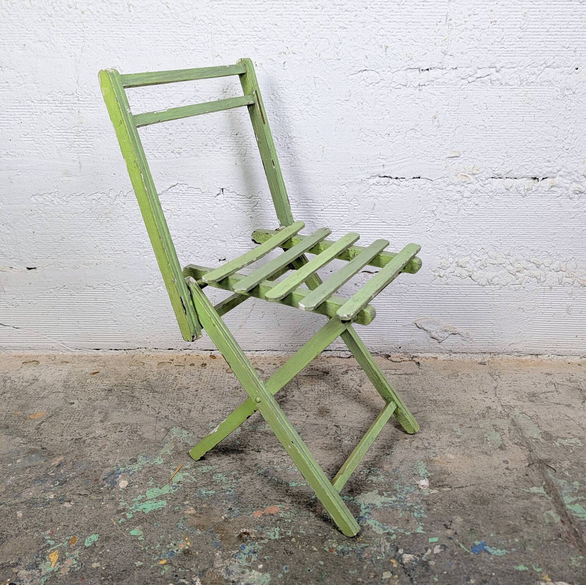 Child's folding chair in patinated green wood
