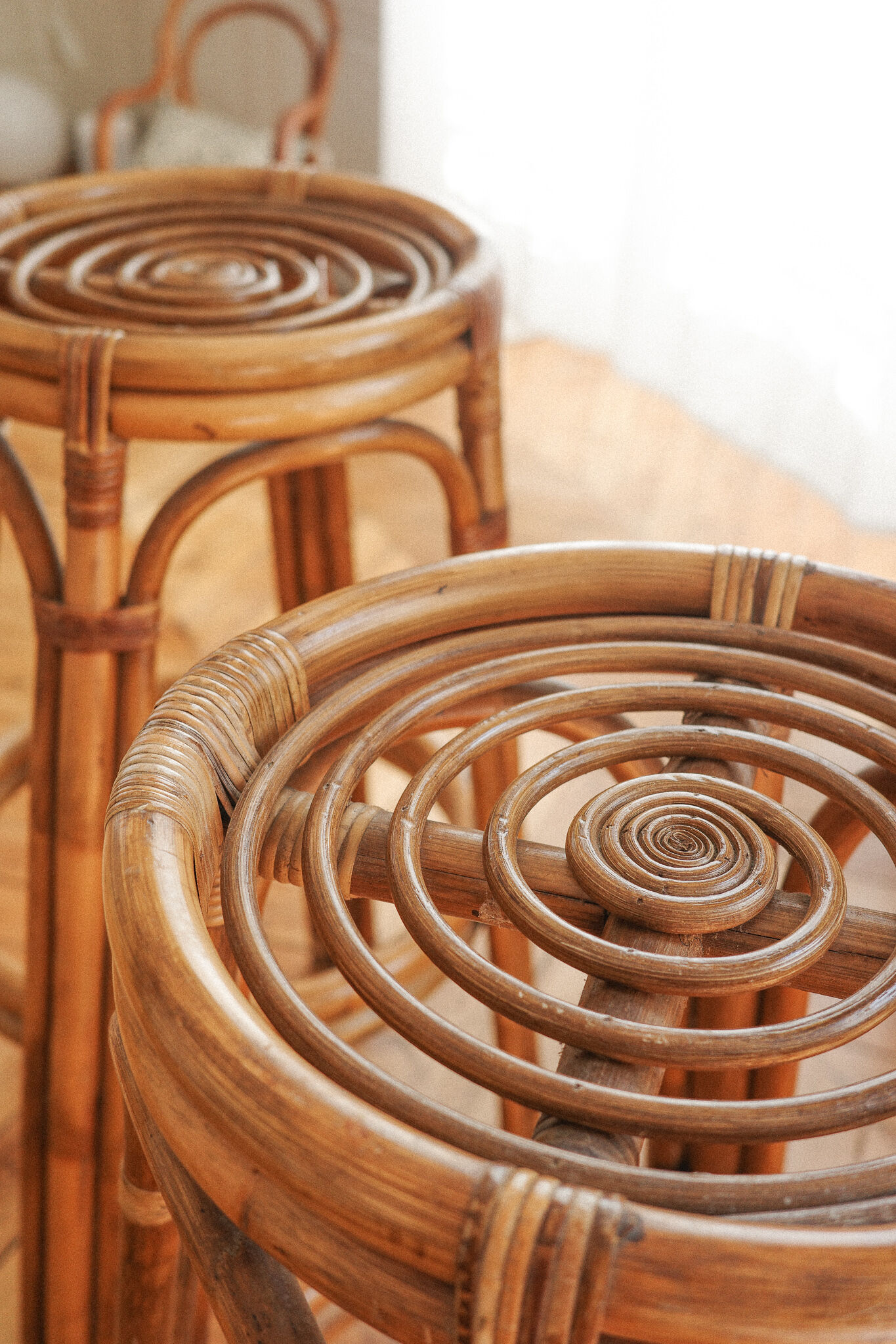 Pair of Louis Sognot bar stool in rattan 1950