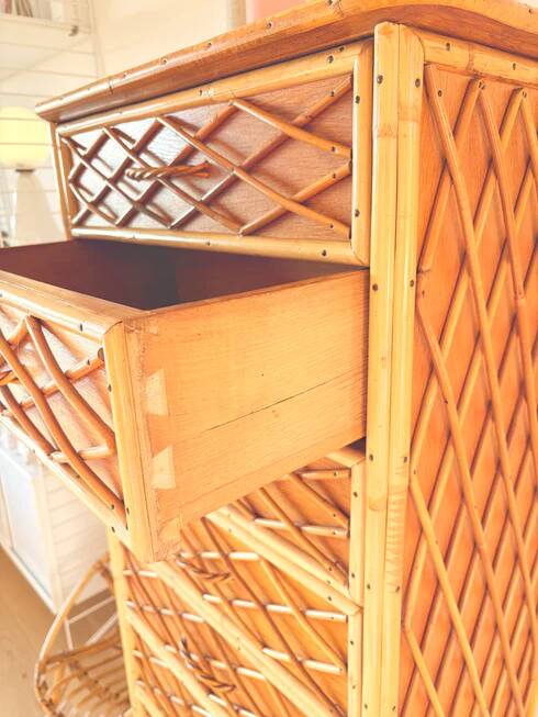 Vintage rattan chest of drawers