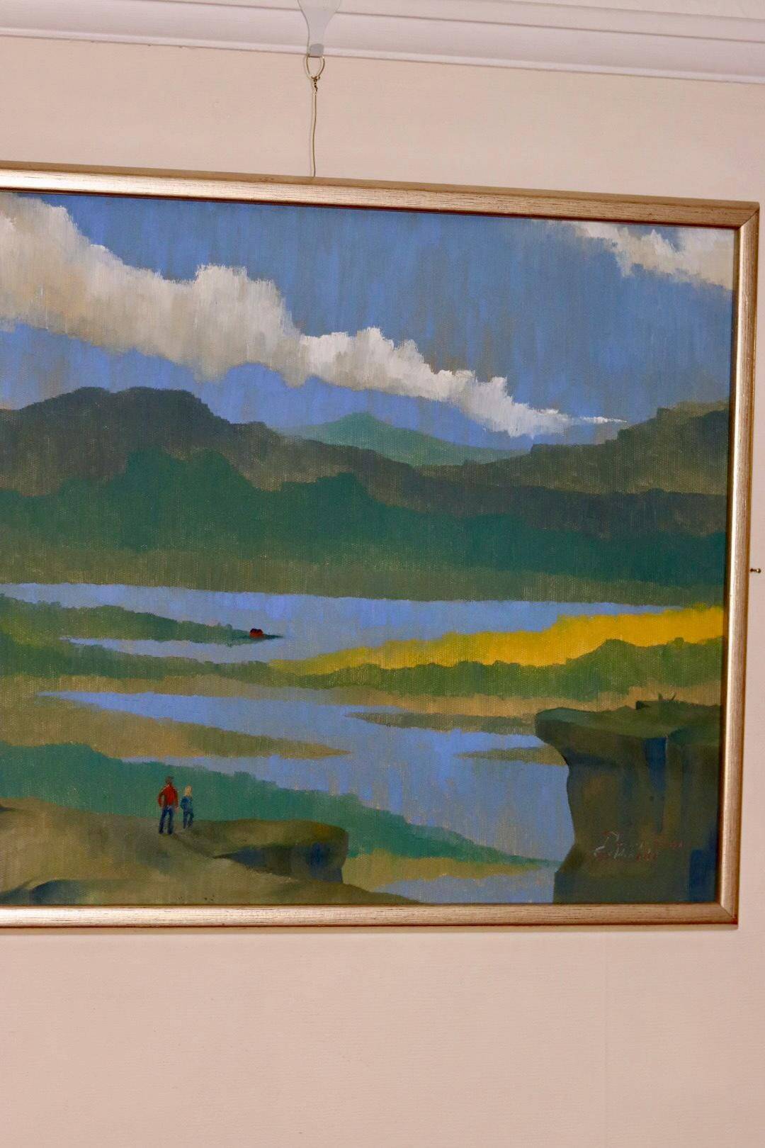 Original Swedish Mid Century Oil on Canvas "Katrineholm"- Vintage & Framed