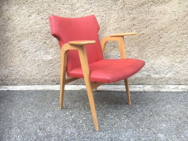 Fauteuil bridge vintage pied compas 1950