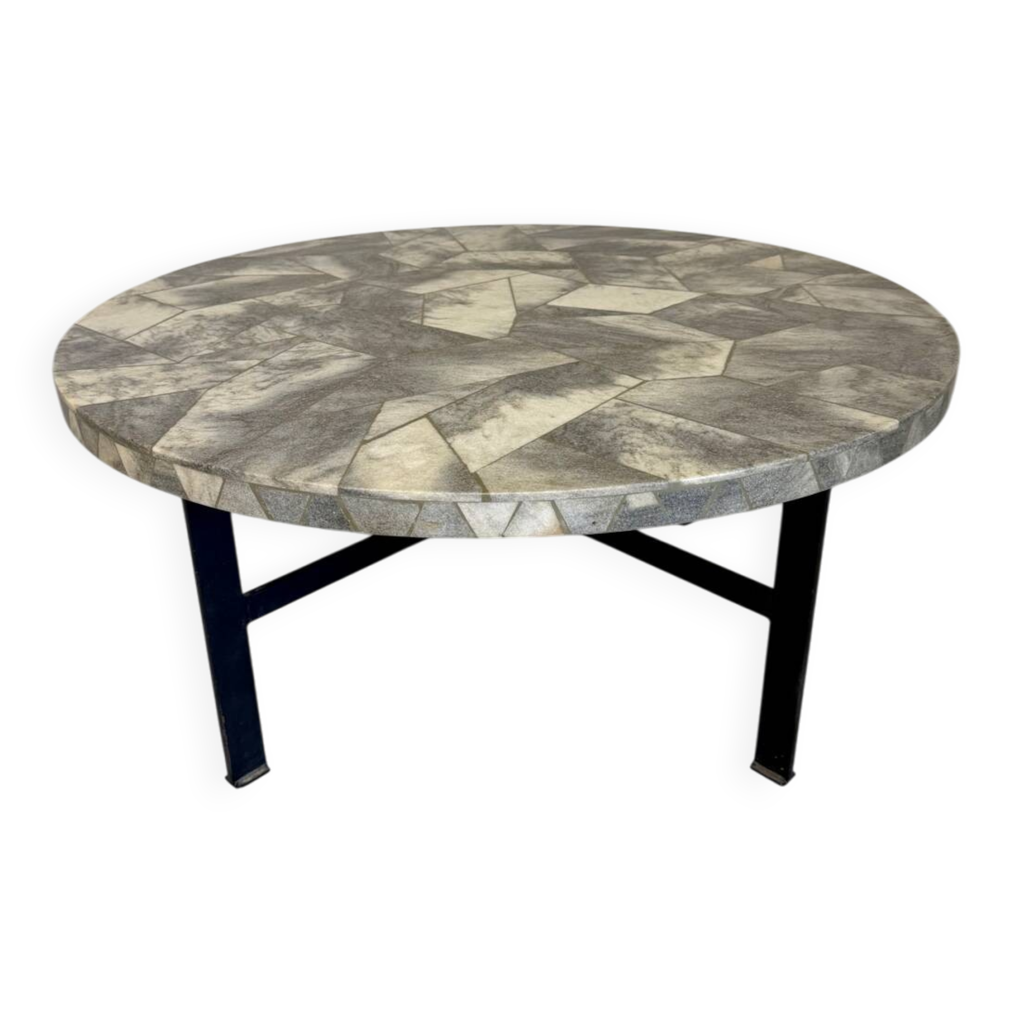 Antique stone and metal coffee table, vintage 70s design