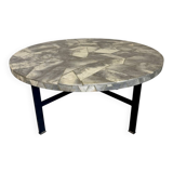 Antique stone and metal coffee table, vintage 70s design