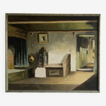 Danish vintage oil on canvas by borch “antique living room interior”