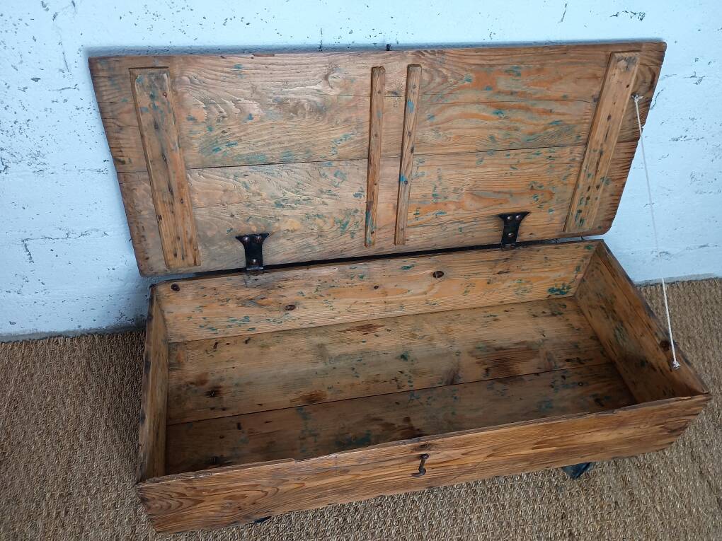 Rustic coffee table on wheels