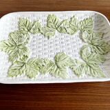 French Barbotine Majolica Serving Platter with Vine Leaf and Basket Weave Motif