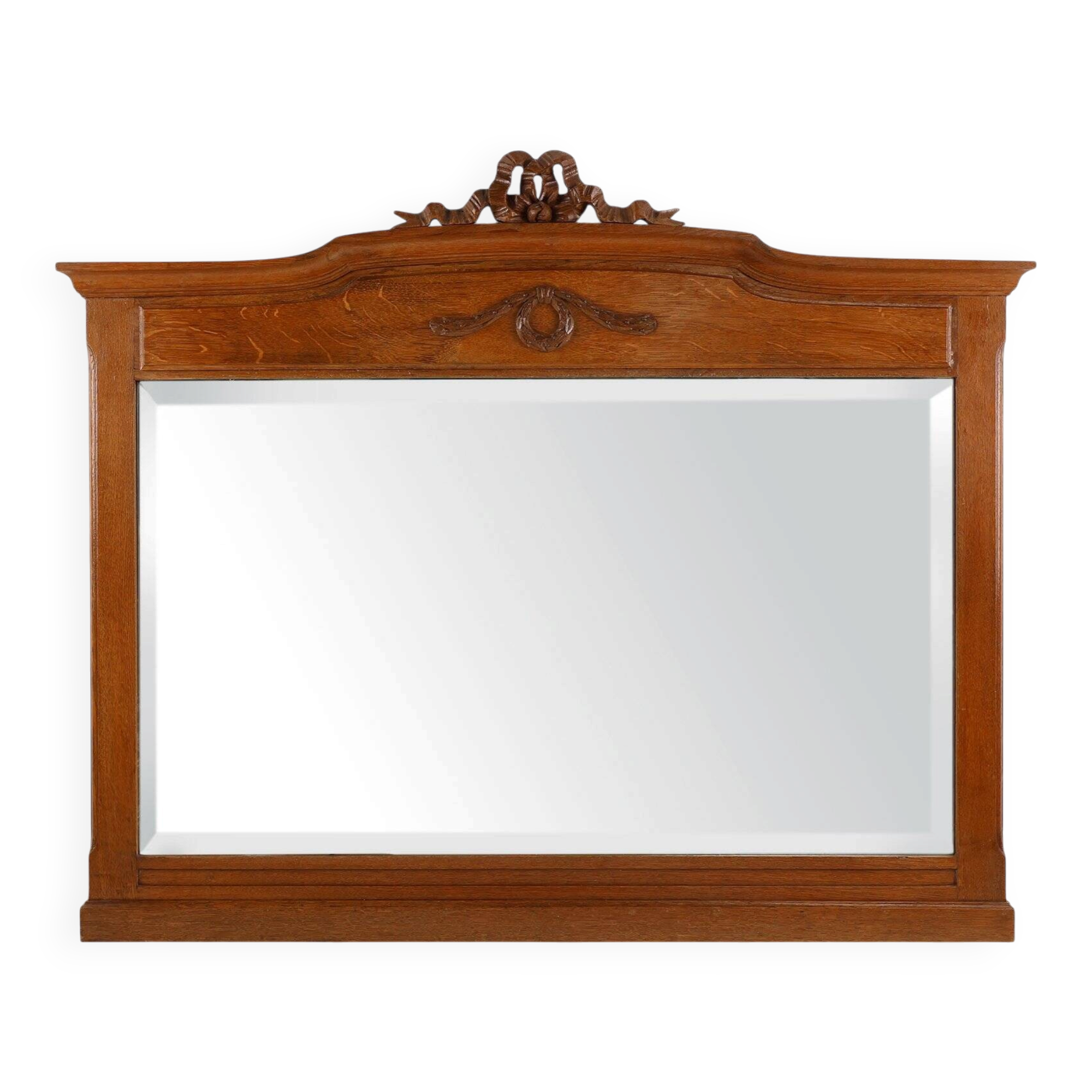 Art Deco Mirror in Oak with Carved Decorations and Facet Cut Mirror, 1930s