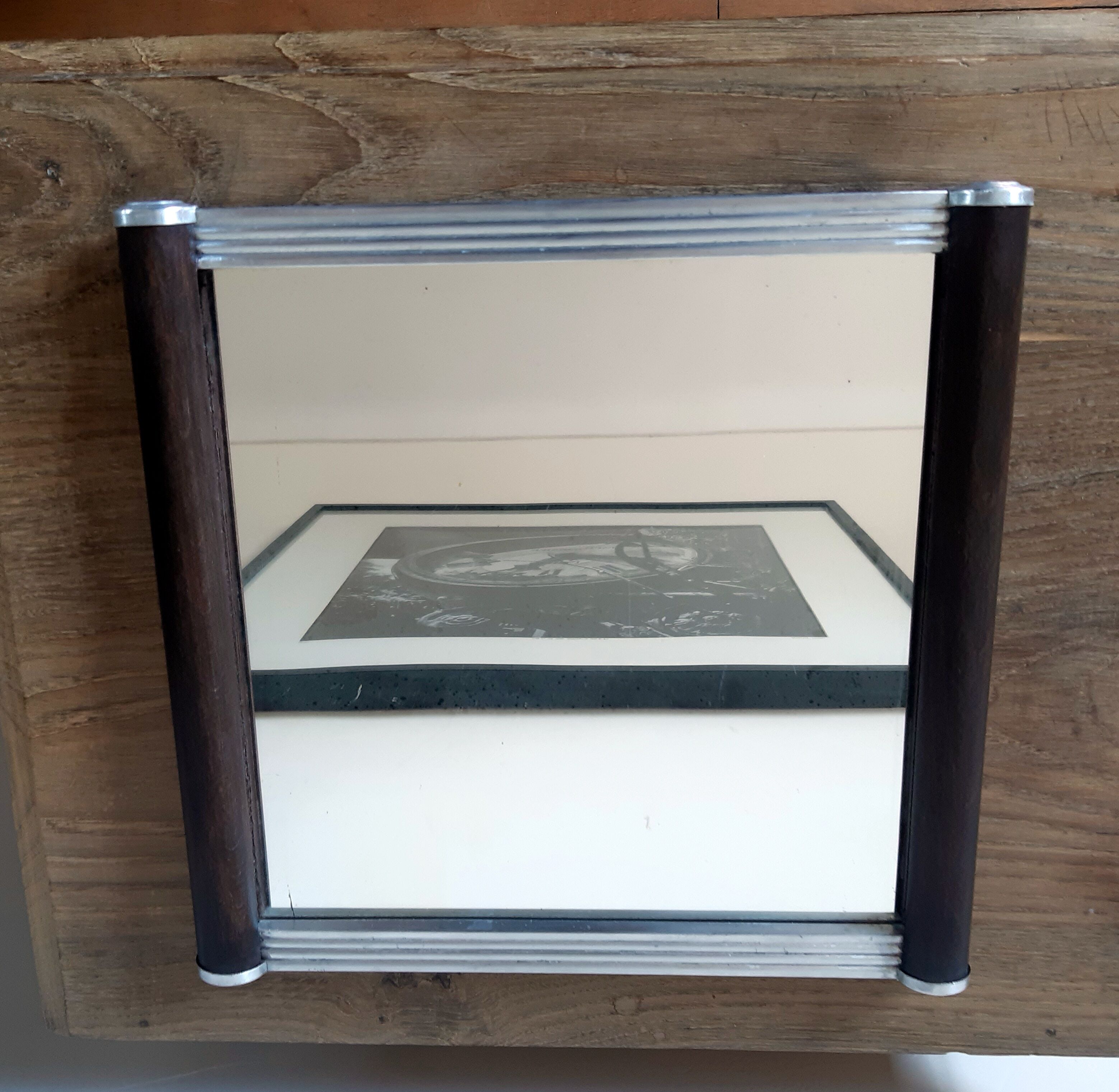 art deco aperitif tray, 50s, rolls, wood, metal, aluminum, mirror, wengé hue,