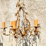 Retro bronze and crystal tassel chandelier - 6-light pendant lamp