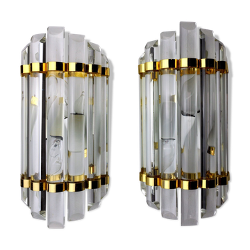 Paire d'appliques Venini verre taillé Murano Italie 1970