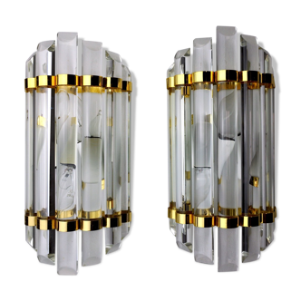 Pair of Venini wall lamps, cut glass, Murano, Italy, 1970