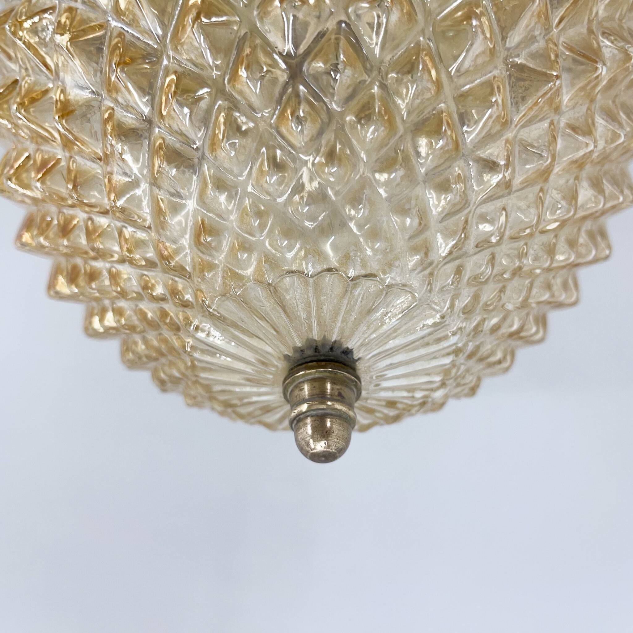 Mid-century wood & glass flush mount, 1960's