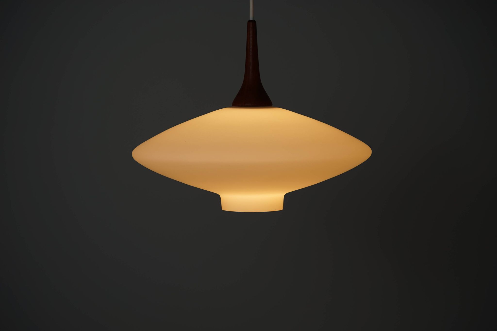Danish Vintage UFO Lamp in Opal Glass and Teak 1960s
