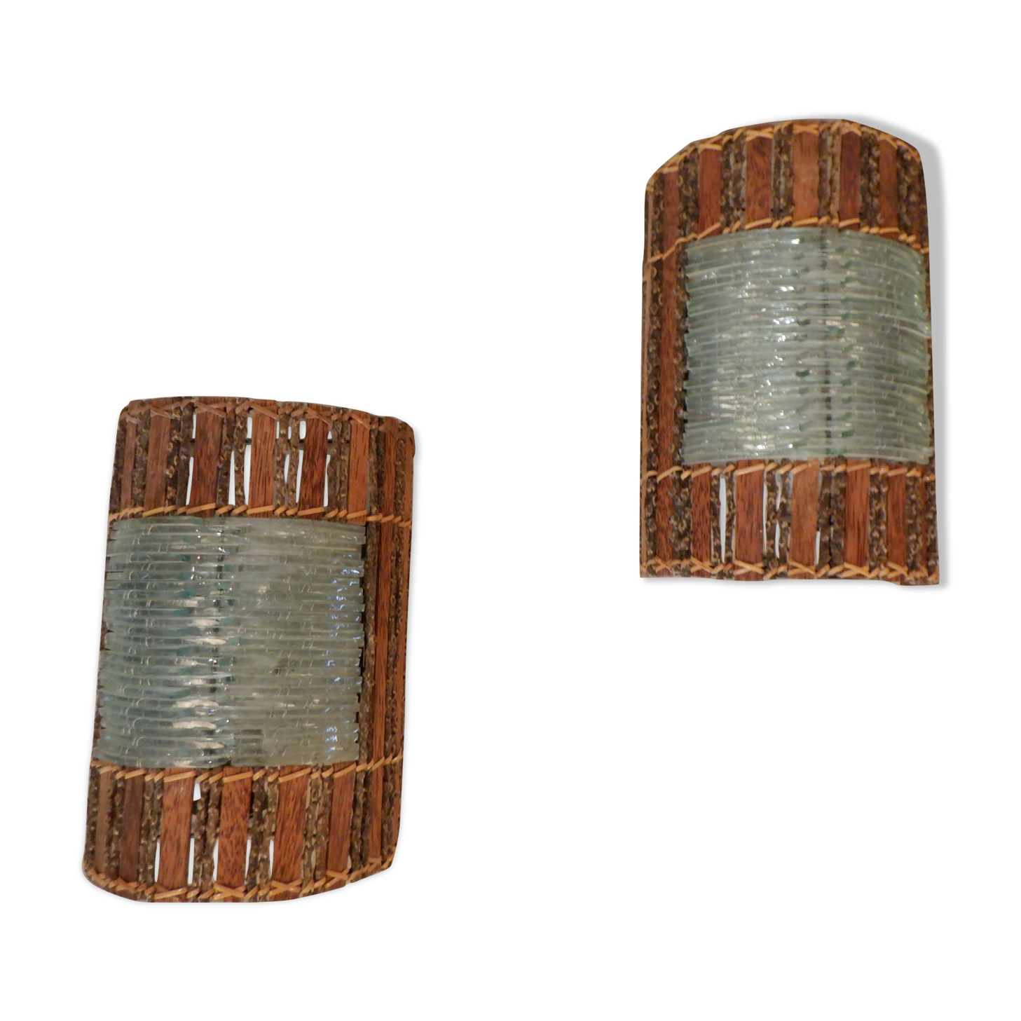 Pair of wooden and glass slats sconces