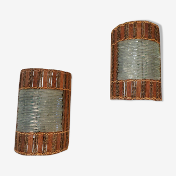 Pair of wooden and glass slats sconces