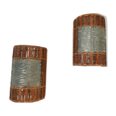 Pair of wooden and glass slats sconces