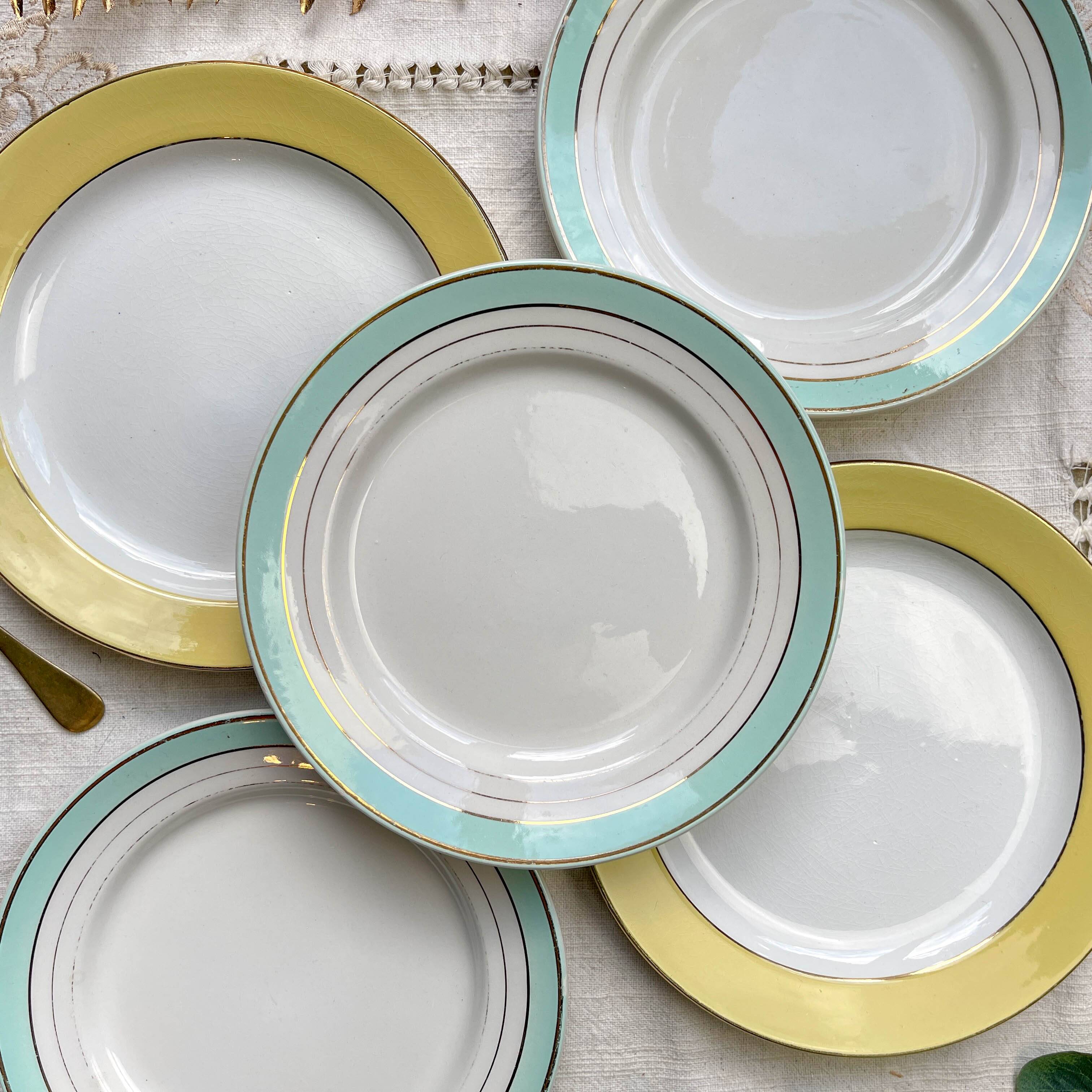 5 Small vintage mismatched yellow and green plates 1950