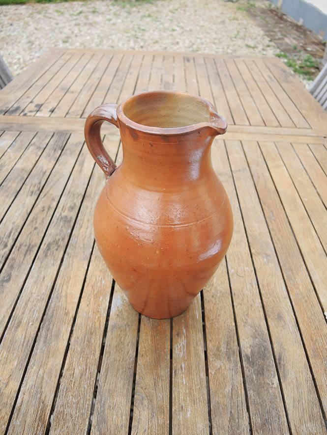 Old Large Jug in Brown Glazed Stoneware H 29 cm