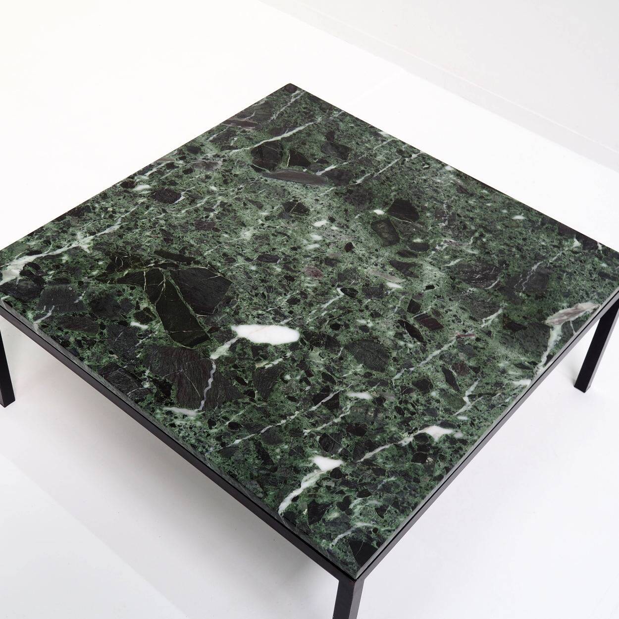 1960s Square Coffee Table with a Green Marble Top