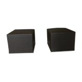 Pair of black synthetic rattan poufs from Flamant