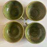 Set of 4 cups with starters or dessert in glazed earth of Biot green 1960
