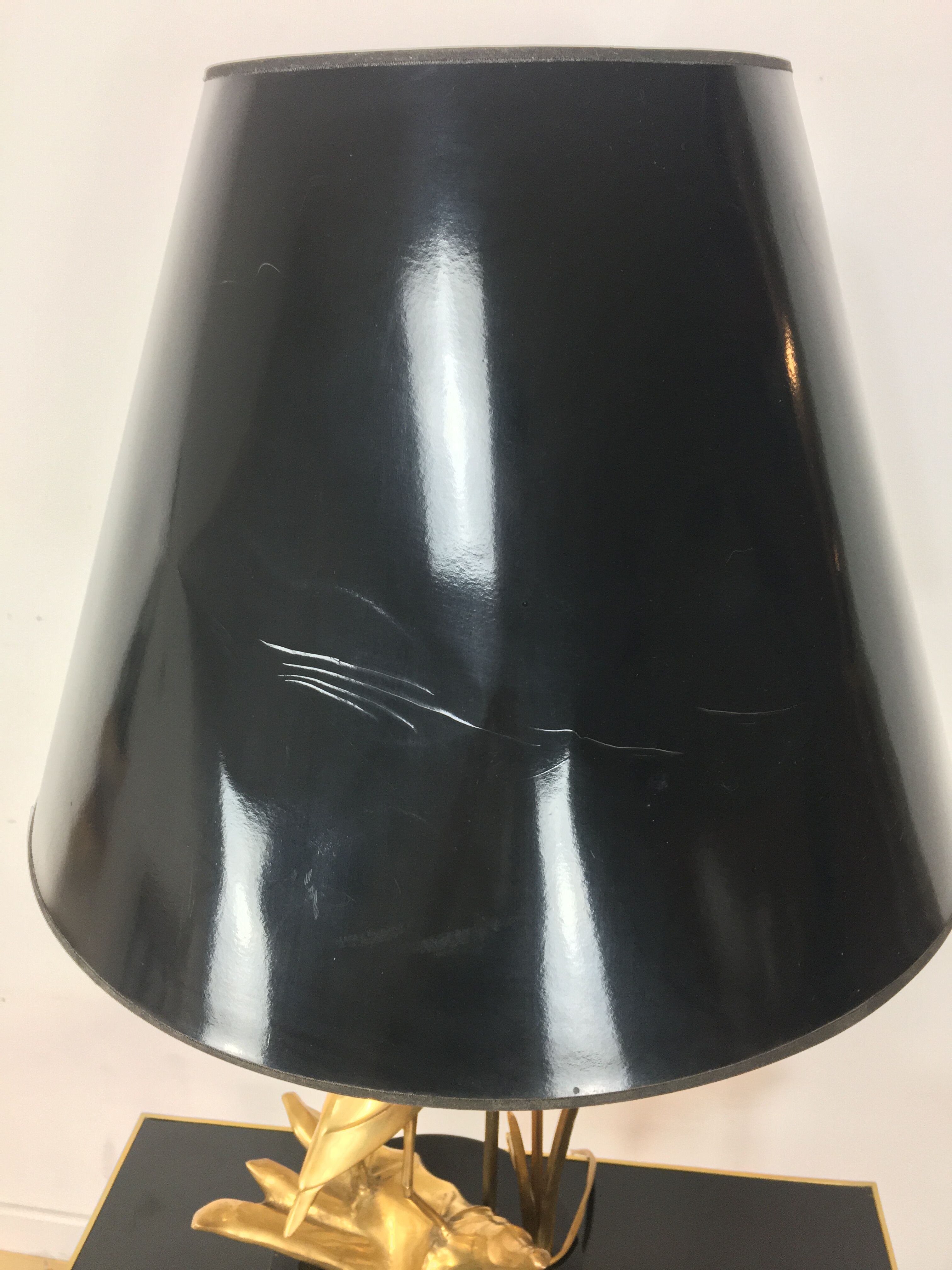 Heron lamp, golden brass animal style