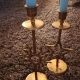 Lot de deux bougeoirs vintage en laiton
