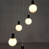 Cascade pendant lamp with 5 white glass balls, 70s