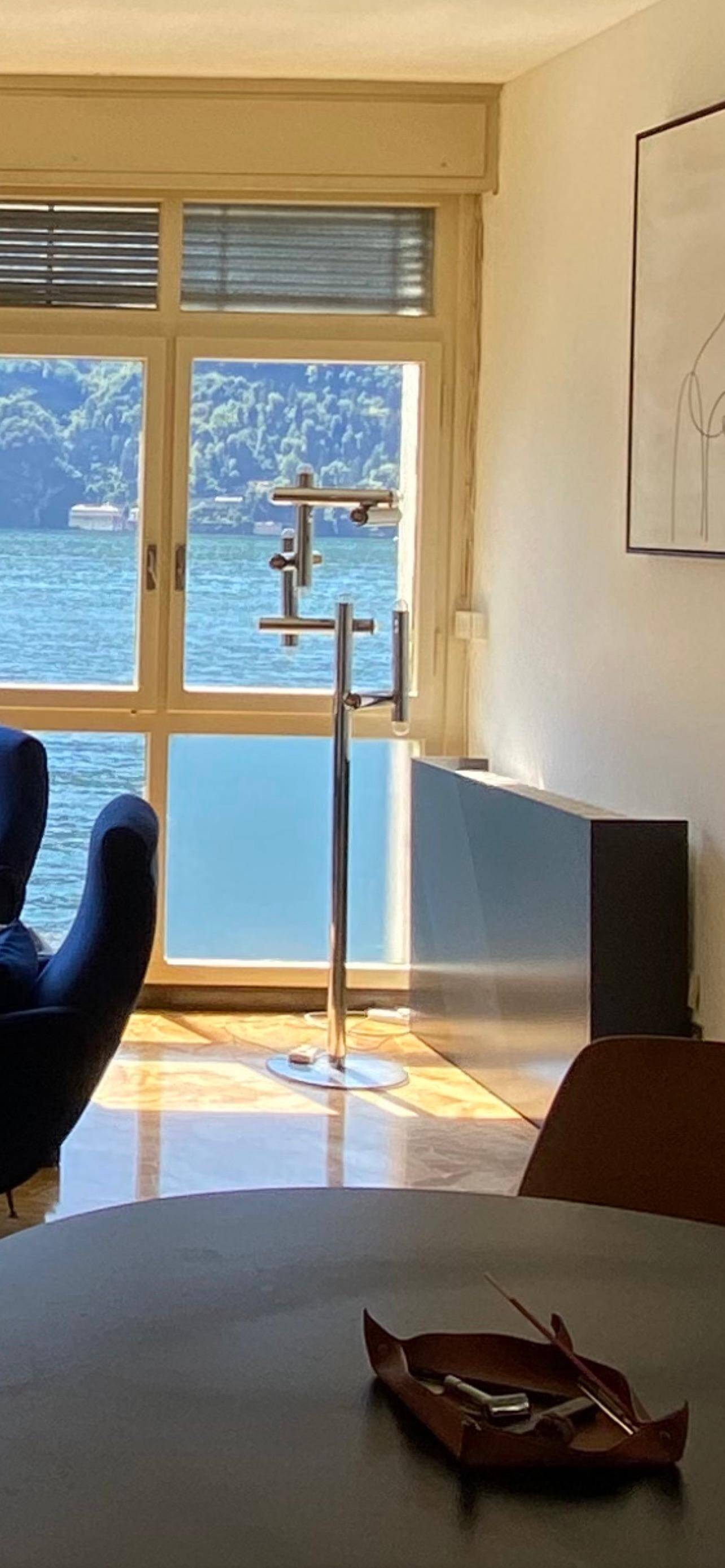 Vintage Italian Space Age floor lamp Reggiani, geometric tubes, minimal chromed