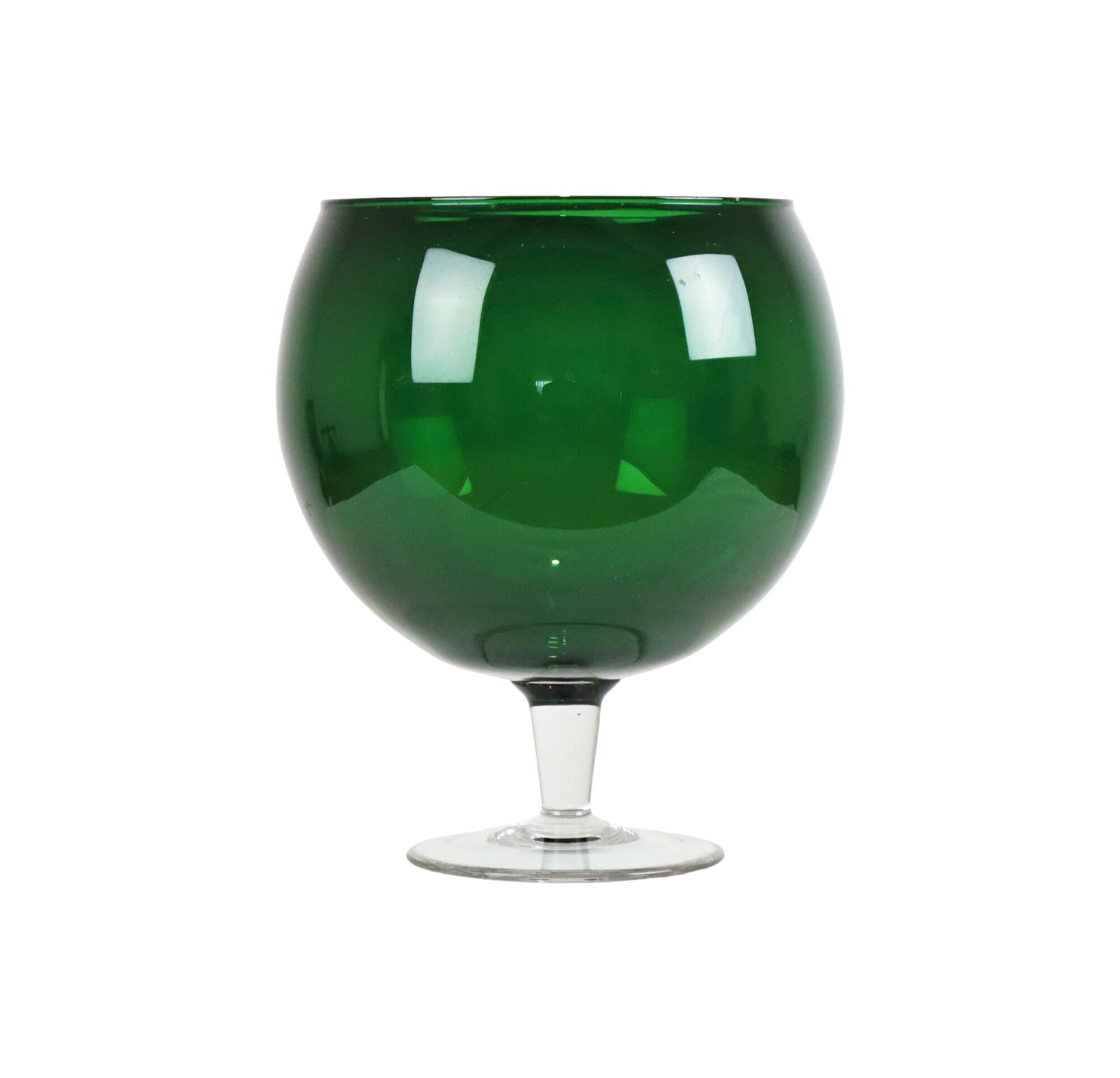 Grand vase en verre vert vintage 'brandy glass' soufflé à la bouche 26cm