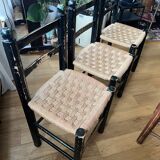 Chaise Italienne Vintage Laquée Noire Corde Tressée