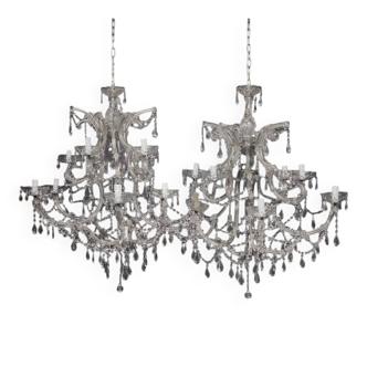 Pair of large Maria Theresa chandeliers. Crystal and glass.