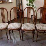 Set of four bentwood TON chairs from the 1970s with floral upholstery