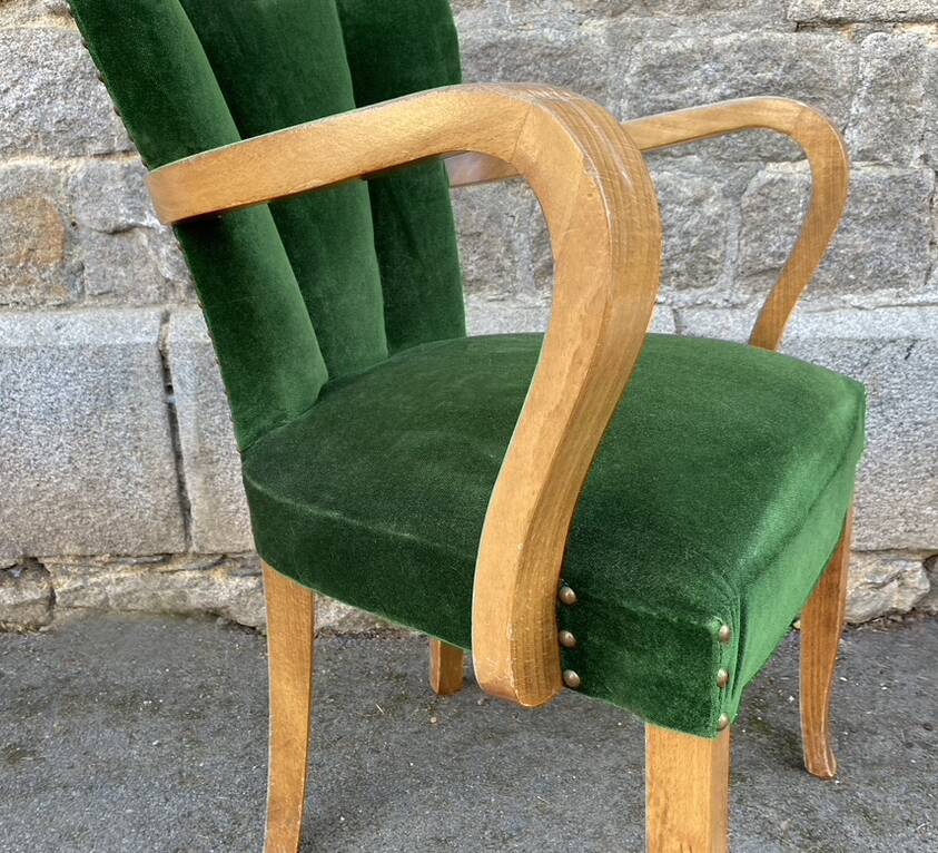 Pair of vintage studded velvet bridge chairs, 1950s