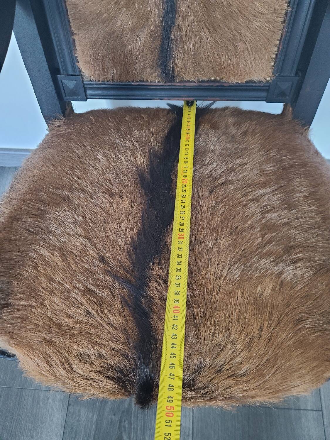 Character armchair in black wood and animal skin #CHMR