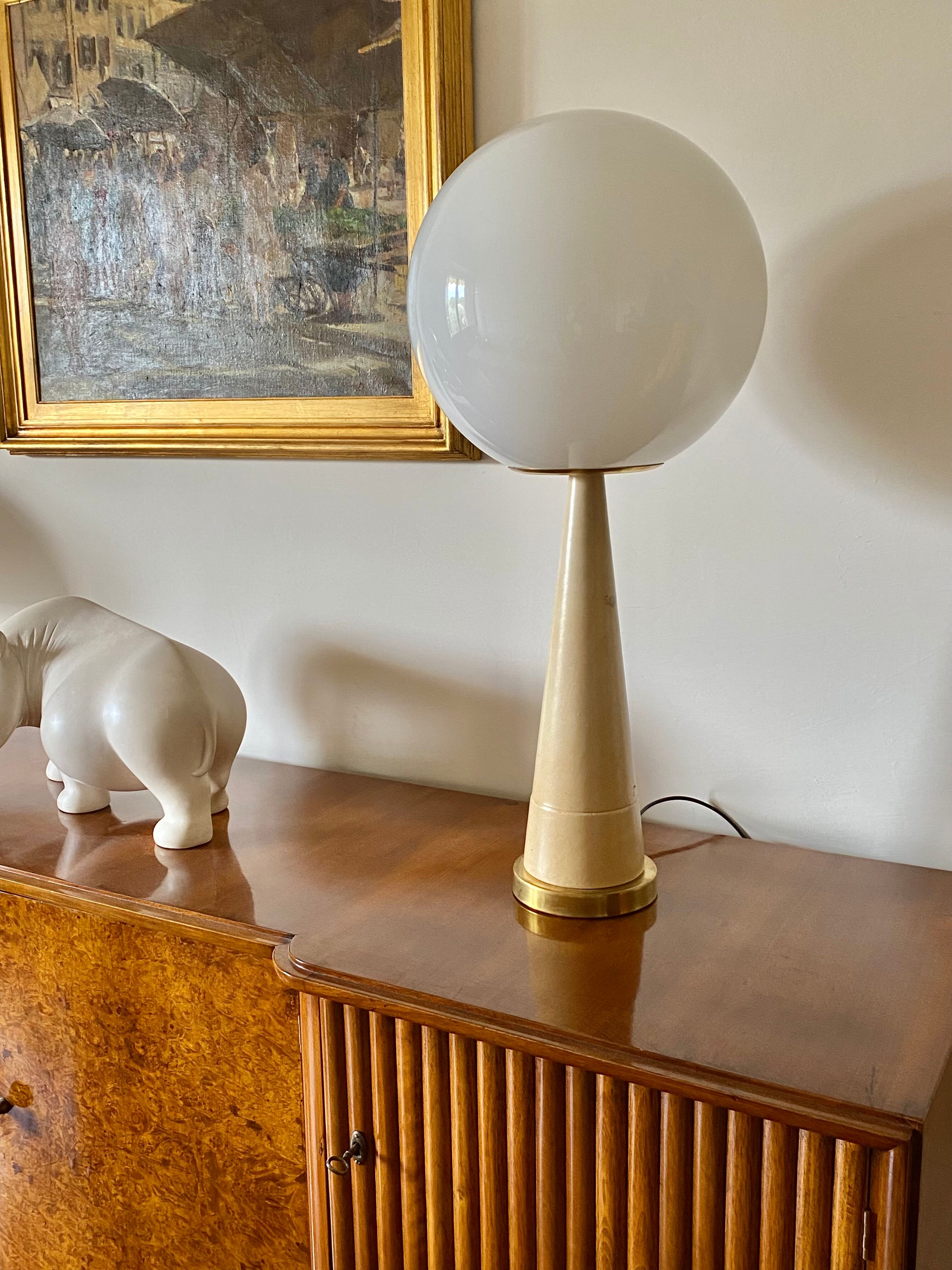 Conic parchment and brass table lamp, France 1960