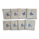 Nappe ronde et ses 8 serviettes brodées main début 20ème en percale de