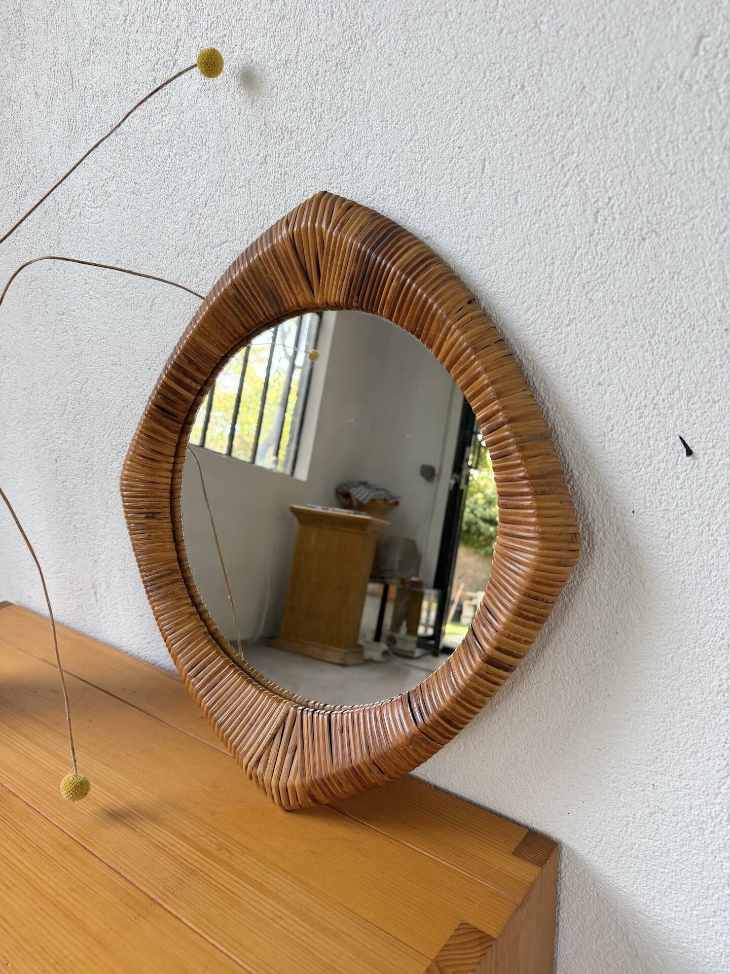 Woven wicker mirror French Riviera 1960