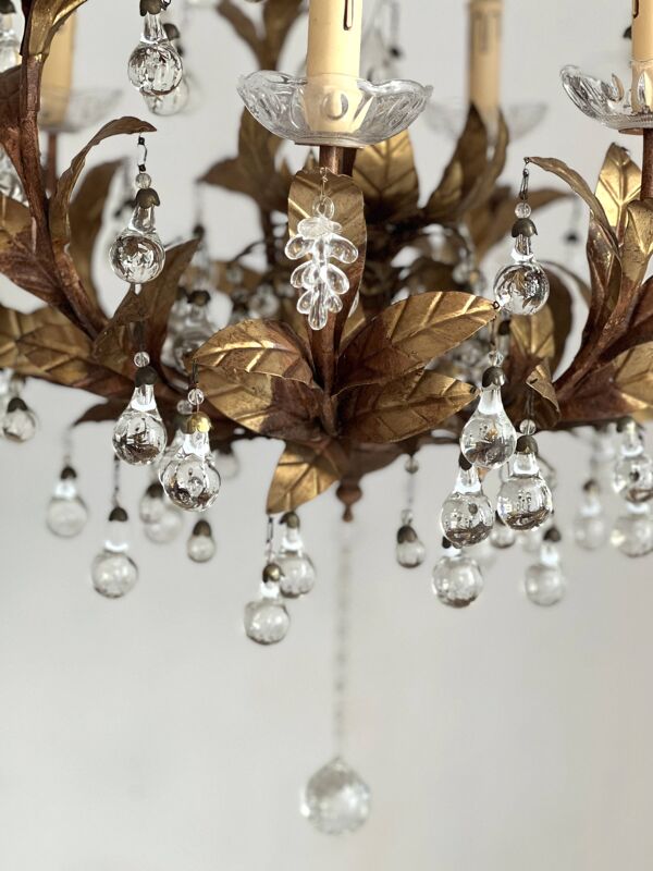 Lustre à pampilles et laiton doré